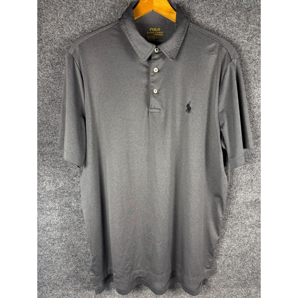 Polo Ralph Lauren Performance Mens Medium Gray Short Sleeve Pony Logo Polo Shirt - Picture 2 of 8